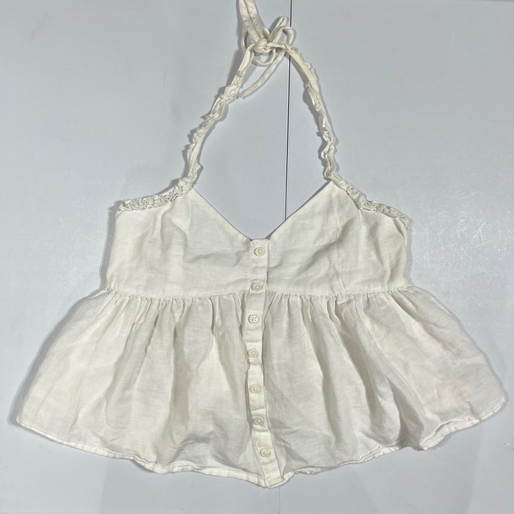 American Eagle Outfitters Tops - AmericanEagle Y2K Euro Summer Linen Halter Coquette Button Front Top Women Small